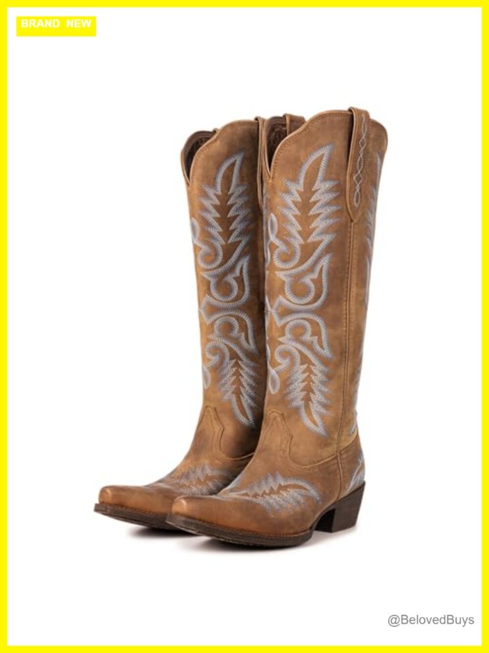 Western Cowboy Boots Knee High Leather Embroidered Pointed Toe Zip Up
